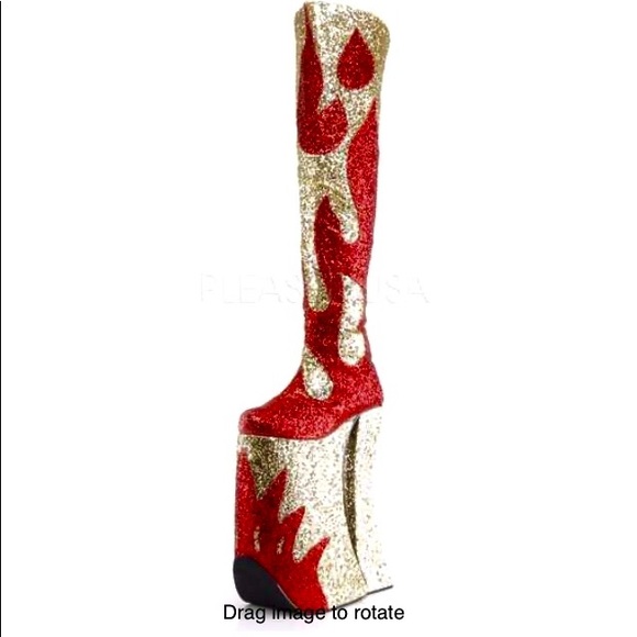 Pleaser red gold glitter platform thigh high boot - Picture 3 of 11